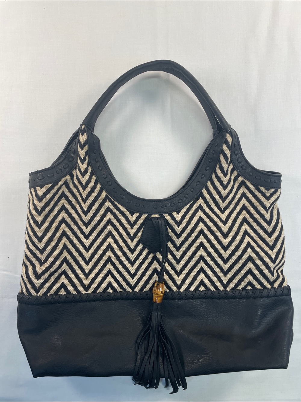Big Buddha Portifino chevron tote vegan leather tassel accents shoulder NWOT